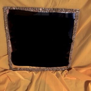 NWT wall mirror 11.75” x 11.75” square framed w brown & grey small seashells